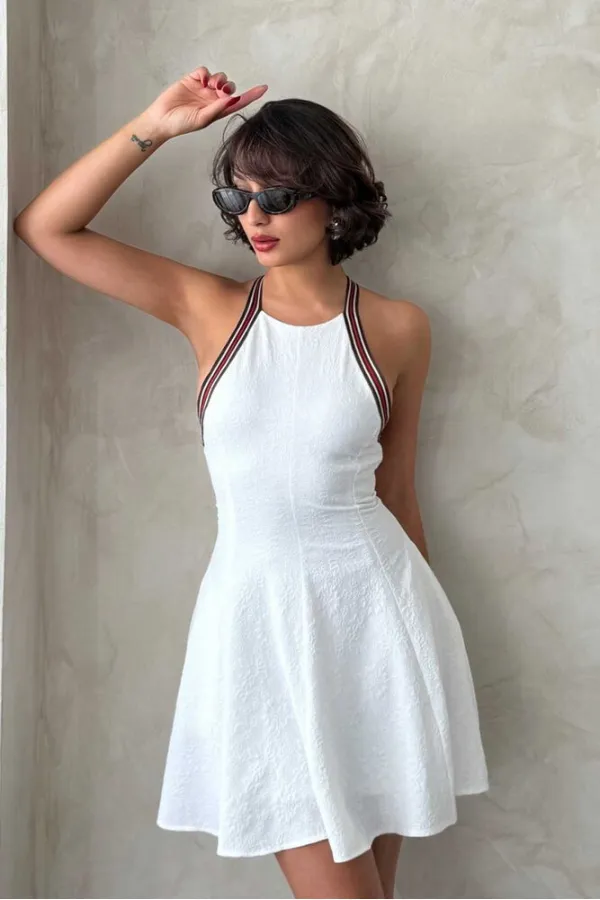 Robe sans manches rayée - Crème | Topshow