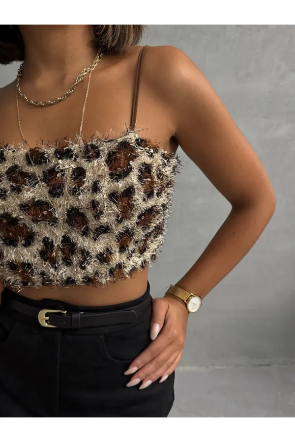 Bustier Topshow L. à sequins imprimé léopard en gros