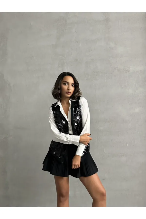 Topshow Siyah Pullu Toptan Yelek | F1750