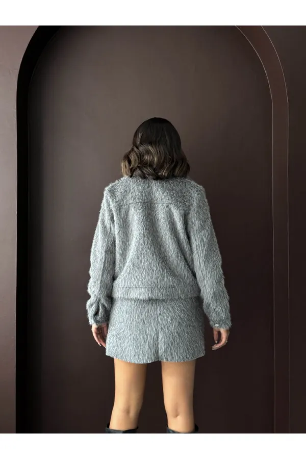 Topshow - Veste femme aspect fourrure synthétique en gros - Grise