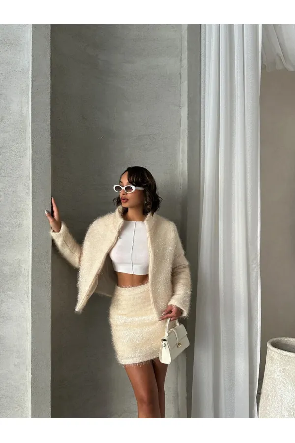 Jupe à franges pailletées en gros - Crème | TOPSHOW | F1839