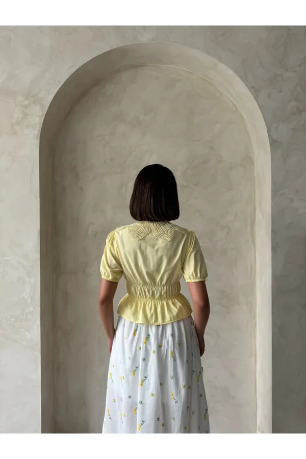 Gathered Shirt with Collar Detail - Yellow | Topshow