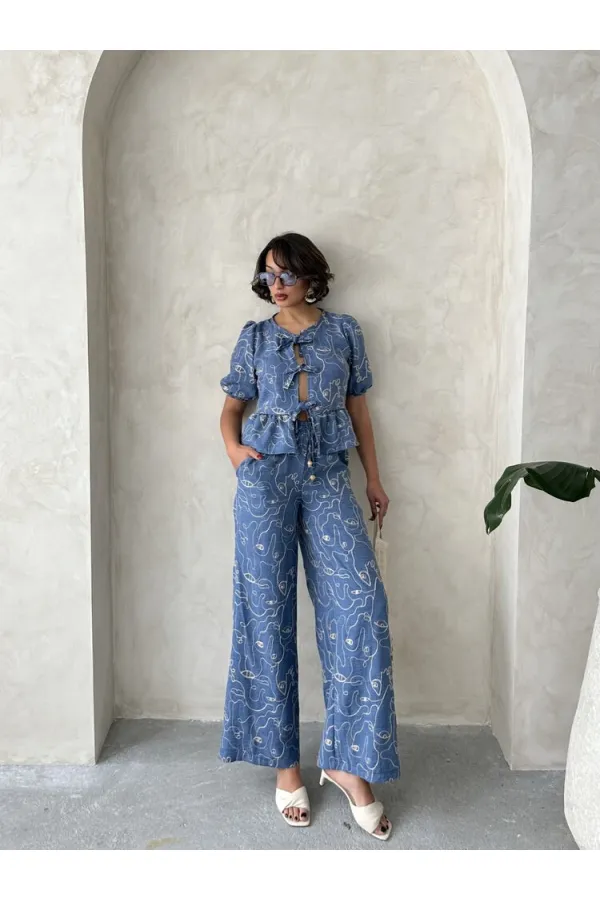 Nakışlı Toptan Pantolon - Koyu Mavi | Topshow | F1900