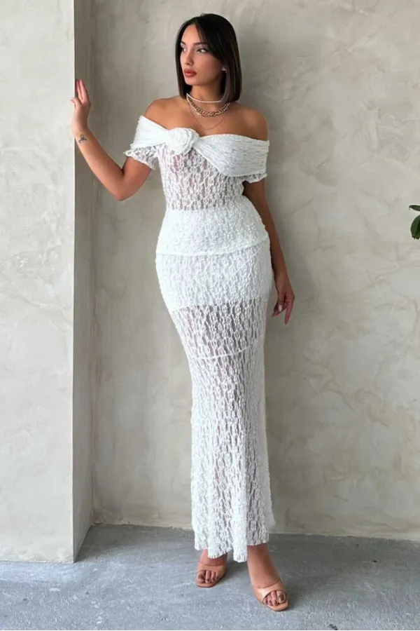 Dantel Toptan Abiye Etek- Krem | TOPSHOW | F1887