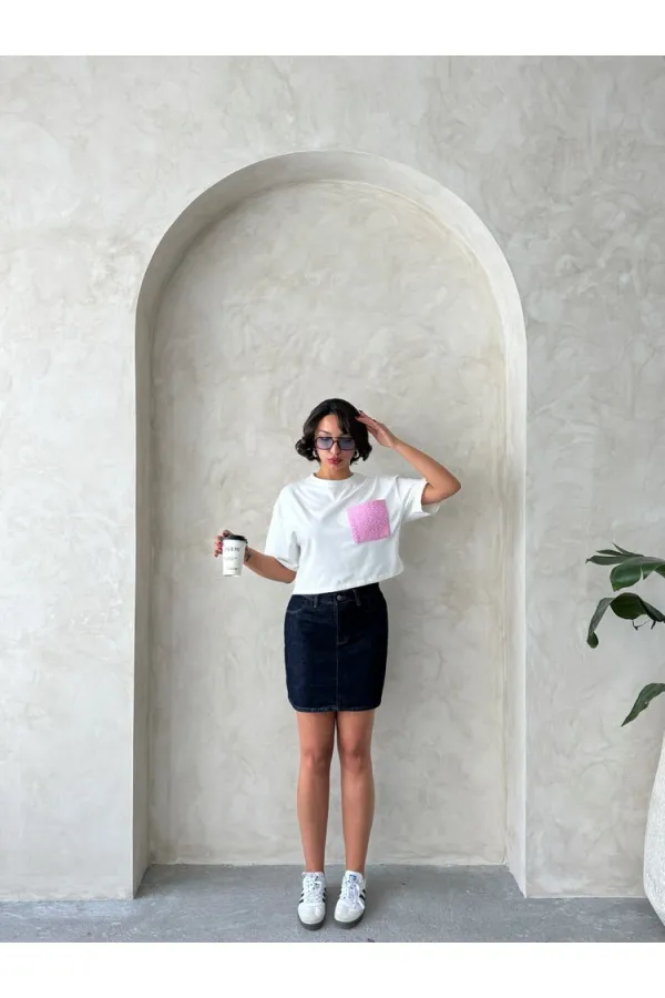 T-shirt rose avec poche, en gros | Topshow