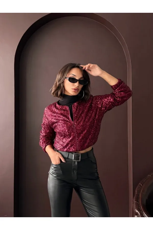 Topshow - Veste à sequins bordeaux pour femme (vente en gros) - Tenue de soirée élégante