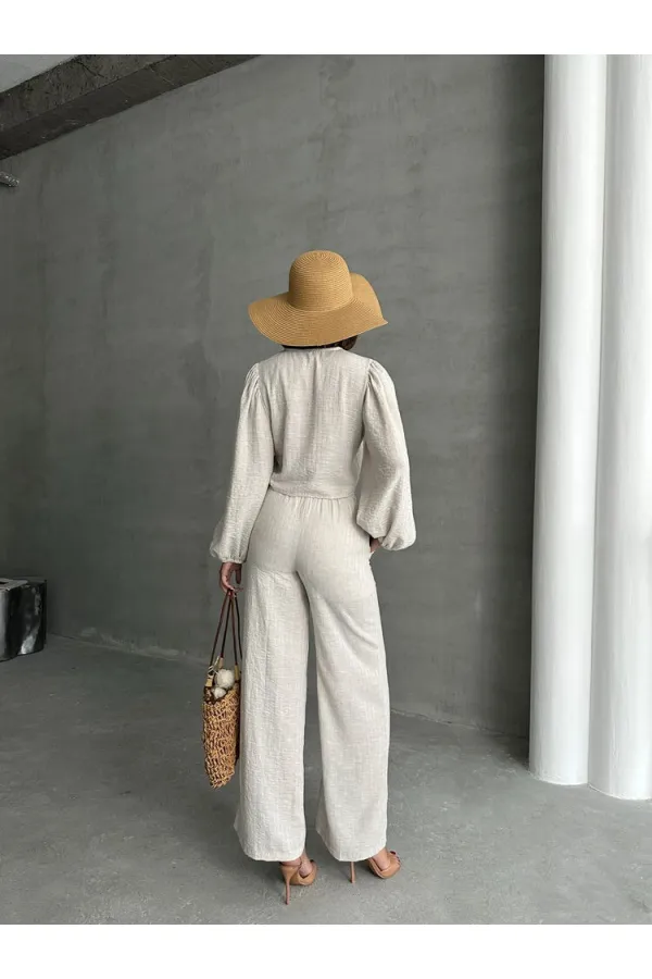 Glitter Striped Front Tie Wholesale Blouse - Stone Gold | TOPSHOW | F1804