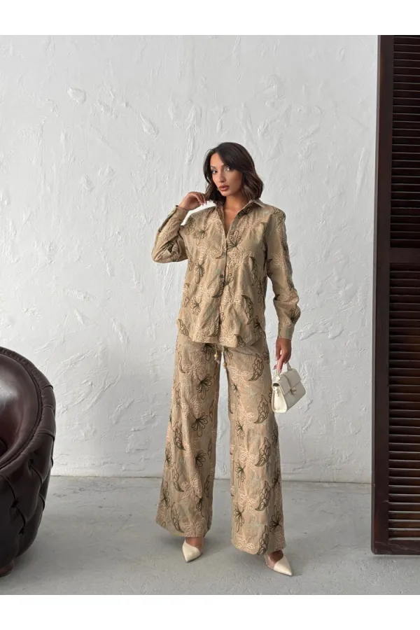 Topshow Embroidered Linen Wholesale Shirts - Coffee | F2009