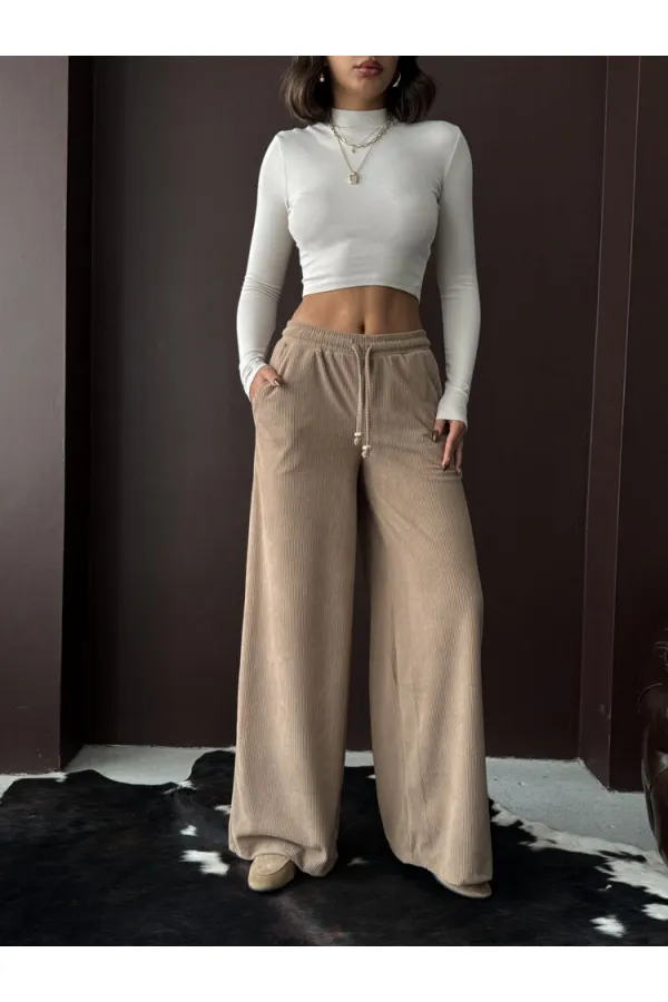 Pantalon en velours côtelé Topshow - Vison | F1996