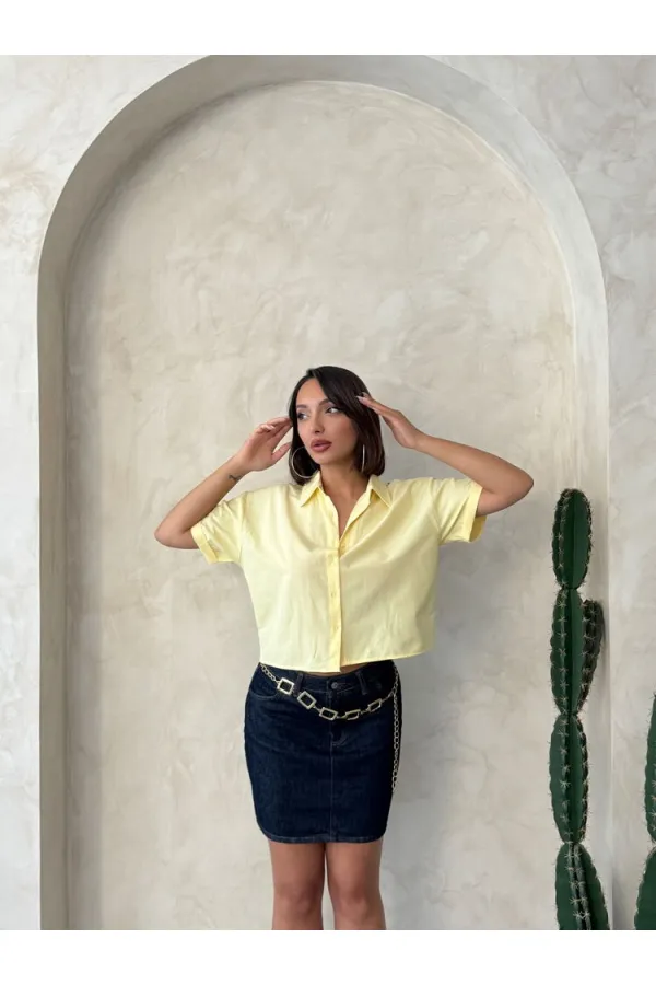 Kelebek Detaylı Toptan Gömlek   Sarı | Topshow