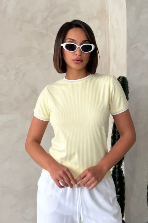 Bisiklet Yaka t-Shirt   Sarı Krem | Topshow