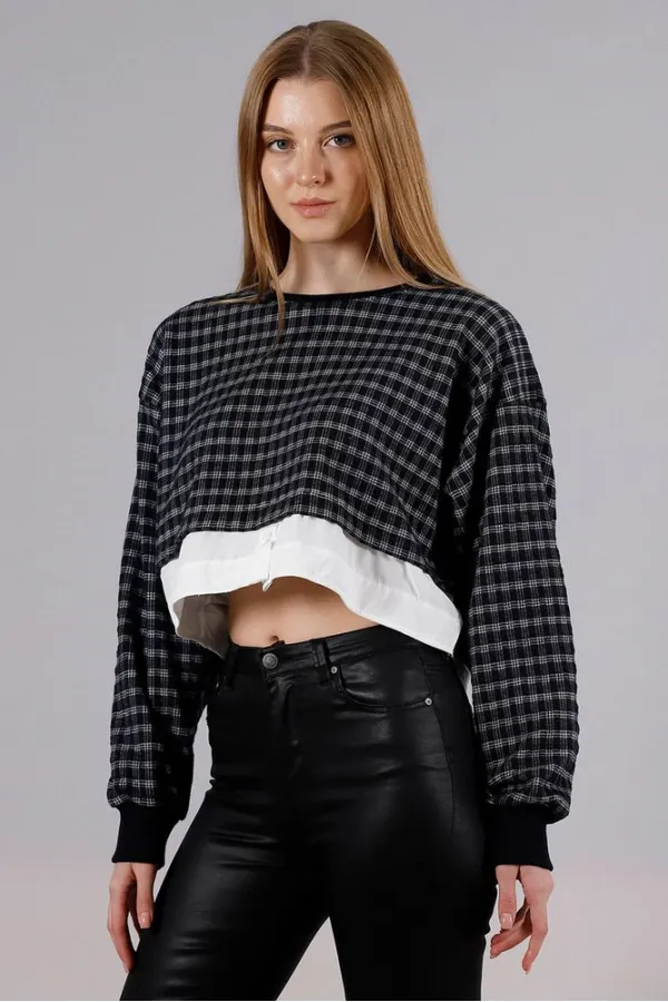 Blouse courte en gros - Bleu marine | TOPSHOW | F1544