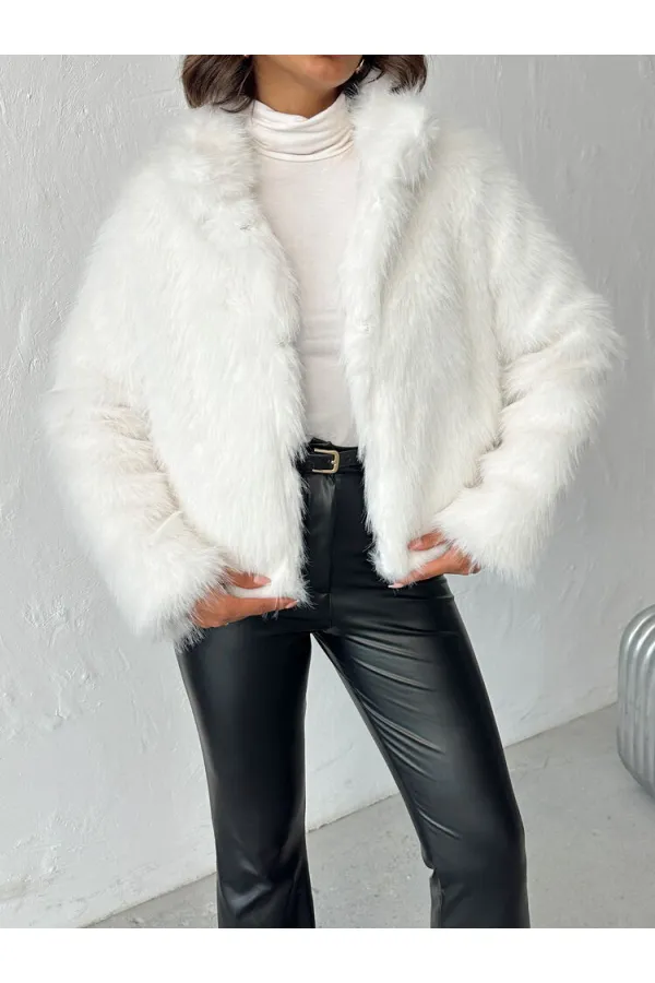 Topshow - Toptan Suni Kürk Kadın Mont- Krem