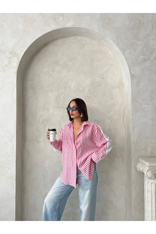 Striped Linen Shirt - Fuchsia | Topshow | F1919