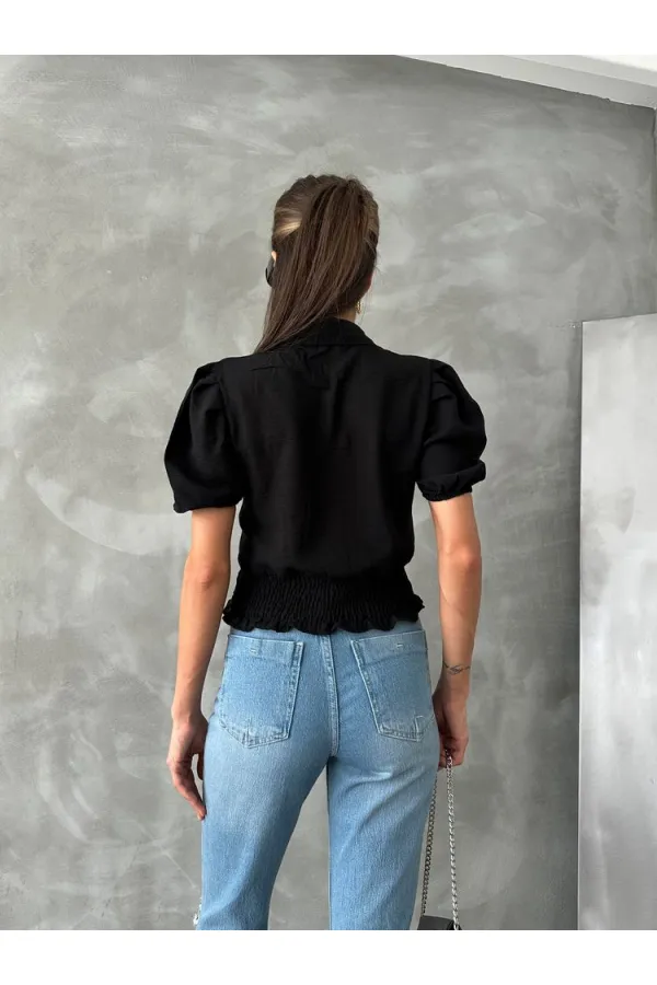 Topshow Black Floral Chest Linen Wholesale Shirt