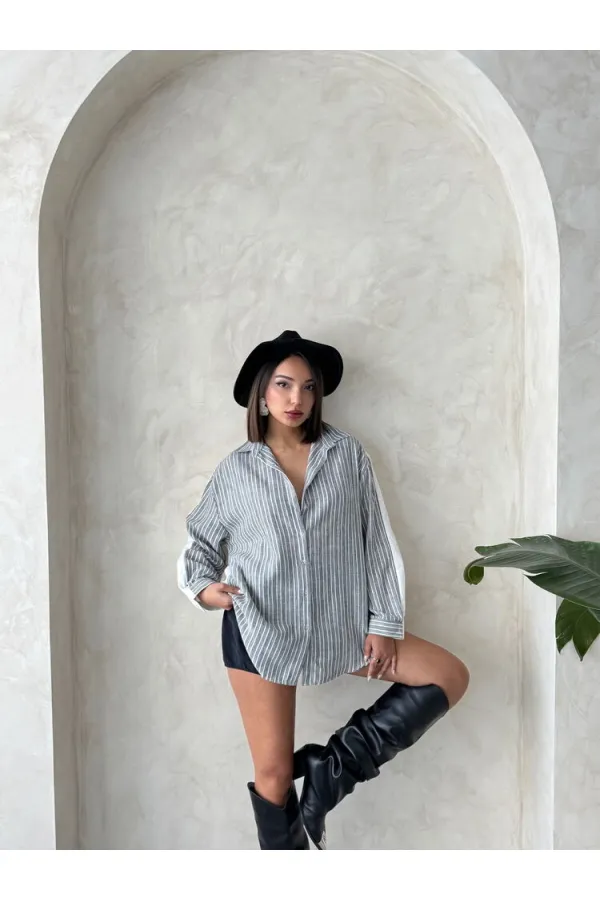 Kot Detaylı Toptan T-Shirt - Krem Mavi | Topshow | F1917