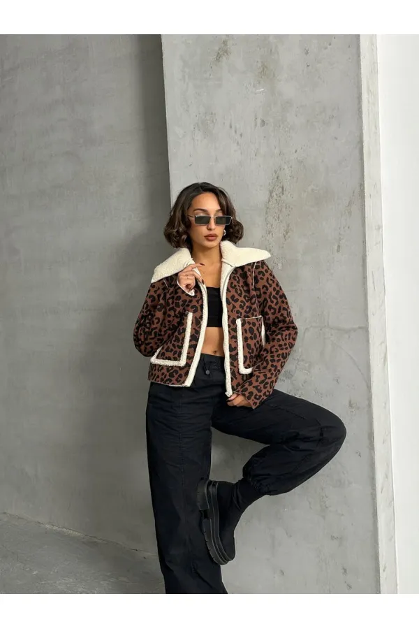 Manteau en peluche à motifs Eopar en gros - Marron et noir | TOPSHOW | F1814