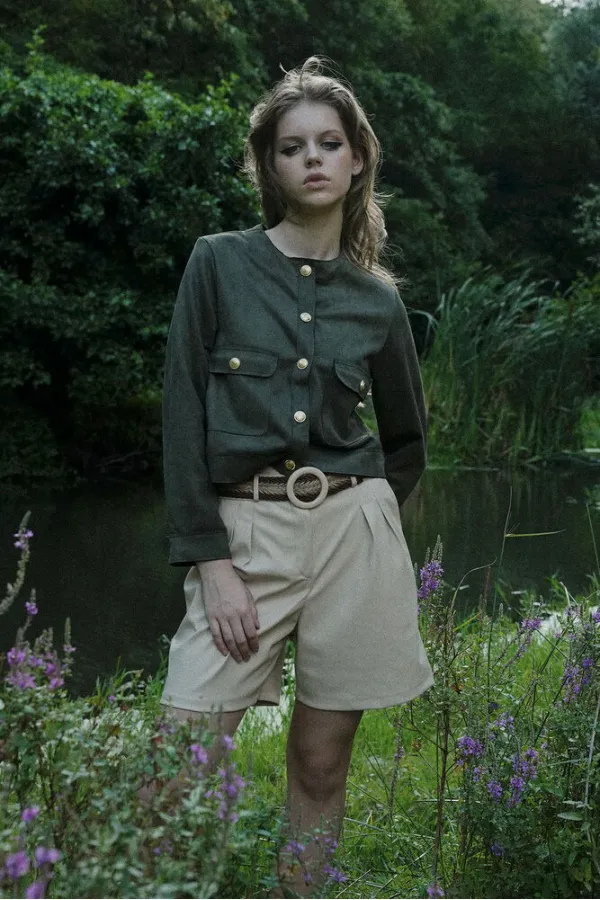 Veste en daim à poches en gros - Kaki | TOPSHOW | F1800