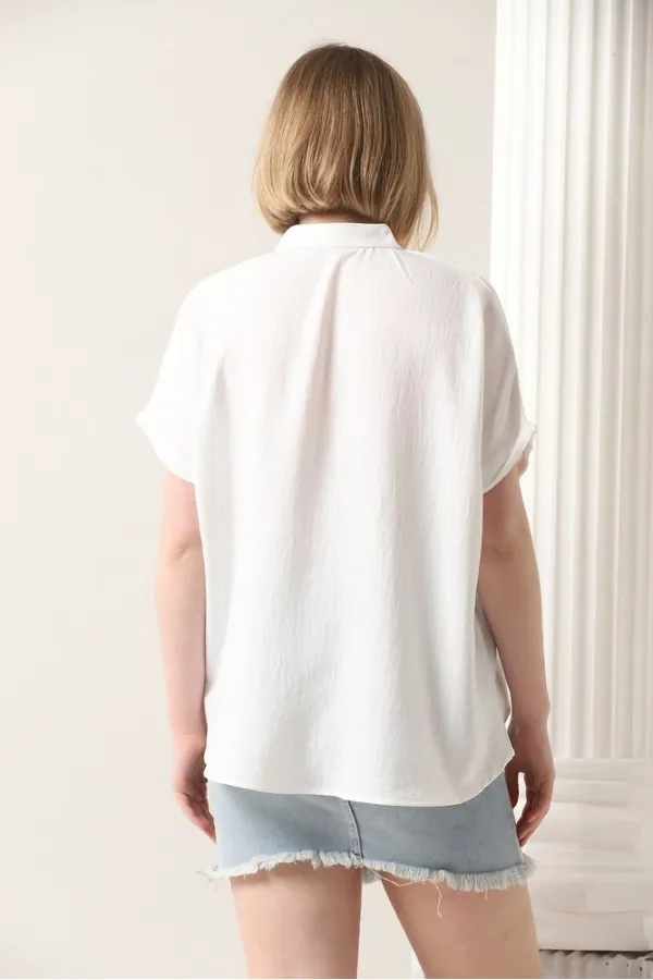 Chemise Topshow crème à fleurs et poches en gros