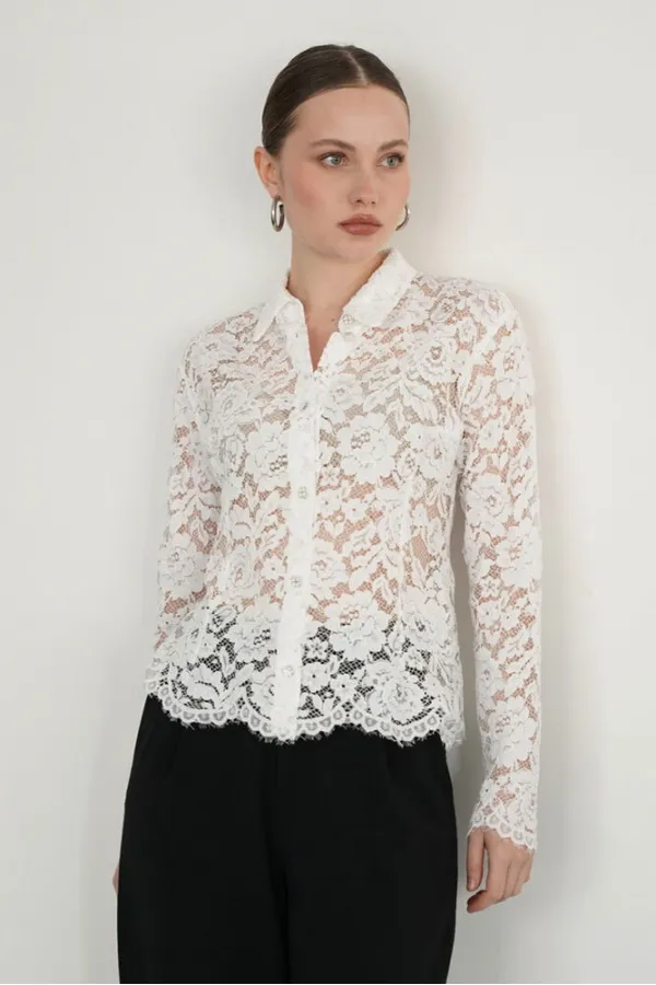 Wholesale Embroidered Lace Shirts - Cream | F2081 - Topshow