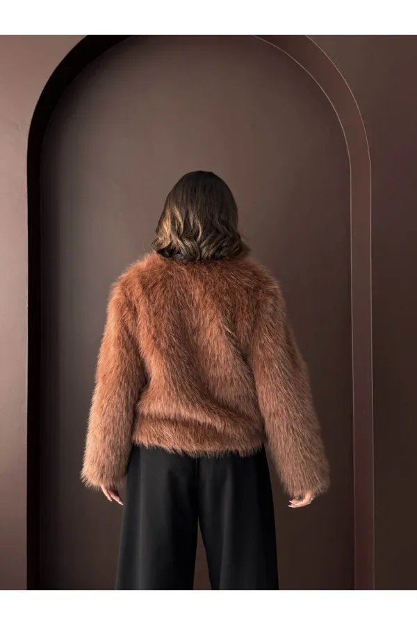 Topshow - Wholesale Rabbit Fur Buttoned Coat - Light Brown