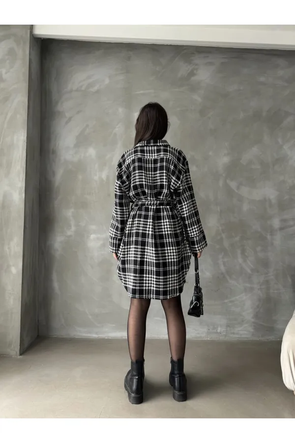 Kazayağı Ekose Toptan Elbise - Siyah Ekose Kazayağı | TOPSHOW | F1118