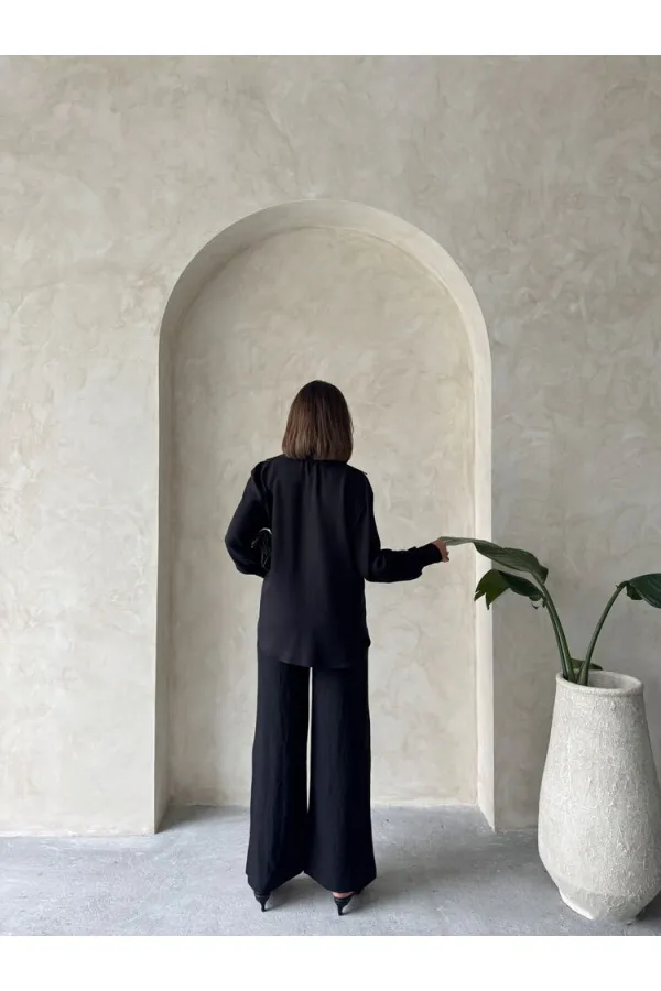 Topshow Siyah Keten Toptan Pantolon