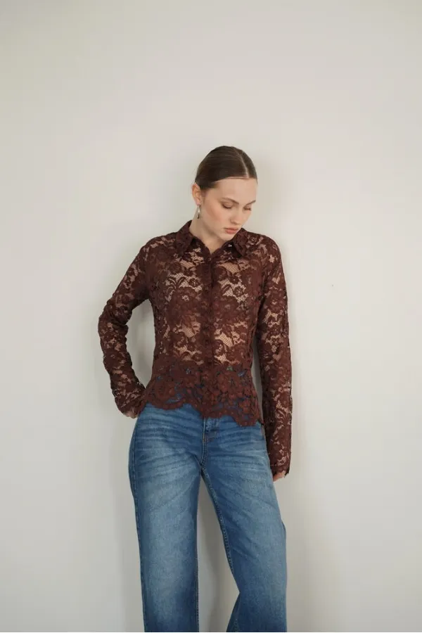 Brode Danteli Toptan Gömlek - Kahve | F2081 - Topshow