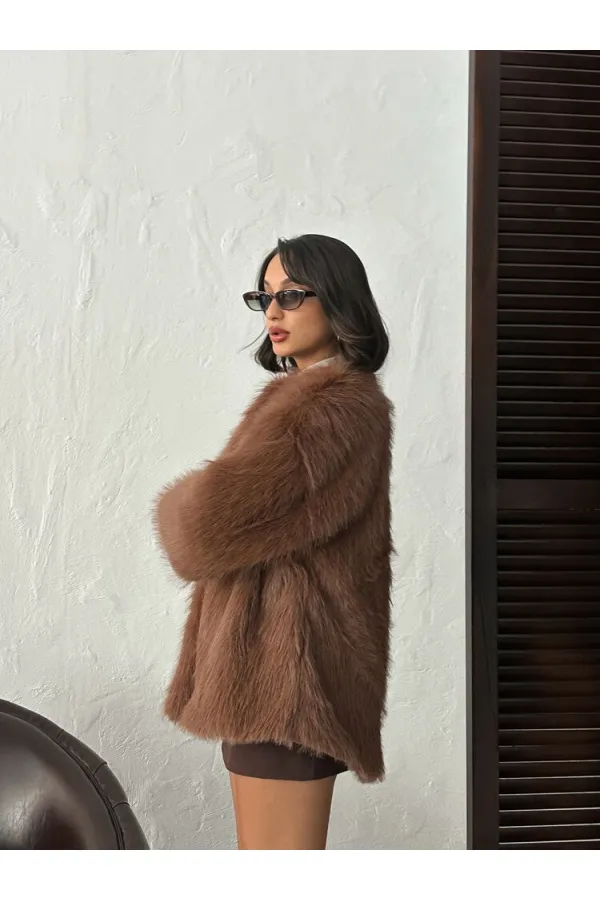 Faux Fur Wholesale Jacket - Brown | TOPSHOW | F1608