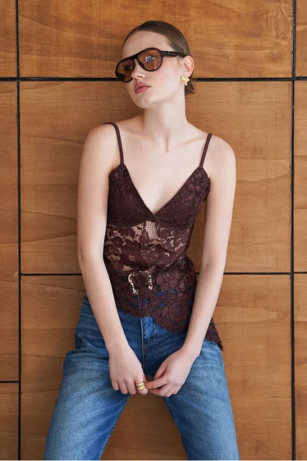 Askılı Brode Buluz - Kahve | D2965 - Topshow