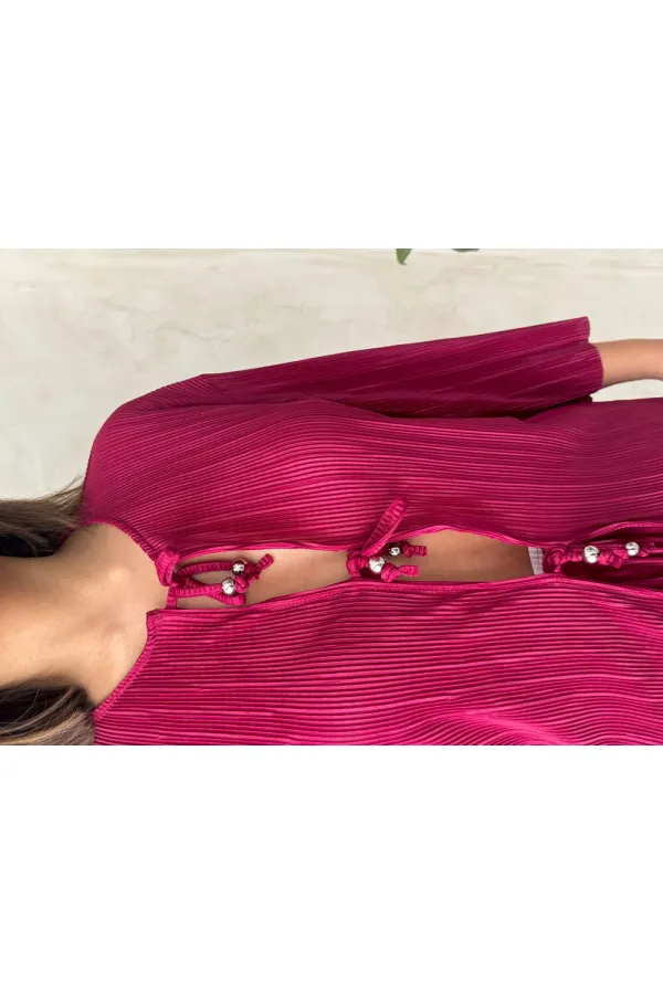 Tie Front Pleated Shirt - Claret Red | Topshow | F1739