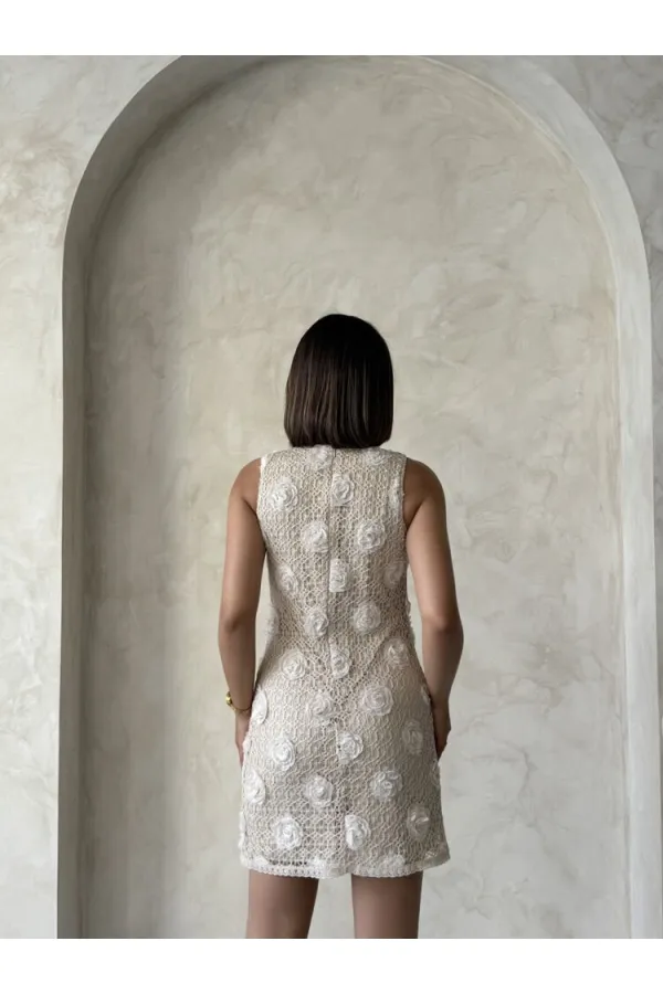 Çiçekli Dantel Toptan Elbise - Taş | Topshow