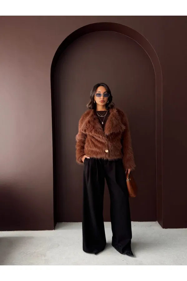 Topshow - Wholesale Rabbit Fur Buttoned Coat - Light Brown