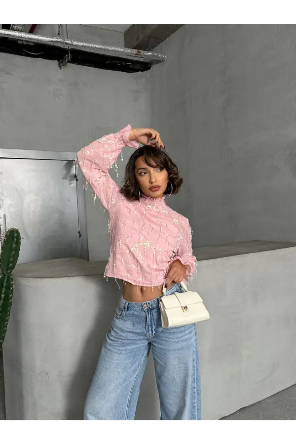Saçaklı Toptan Bluz - Pembe | TOPSHOW | F1851