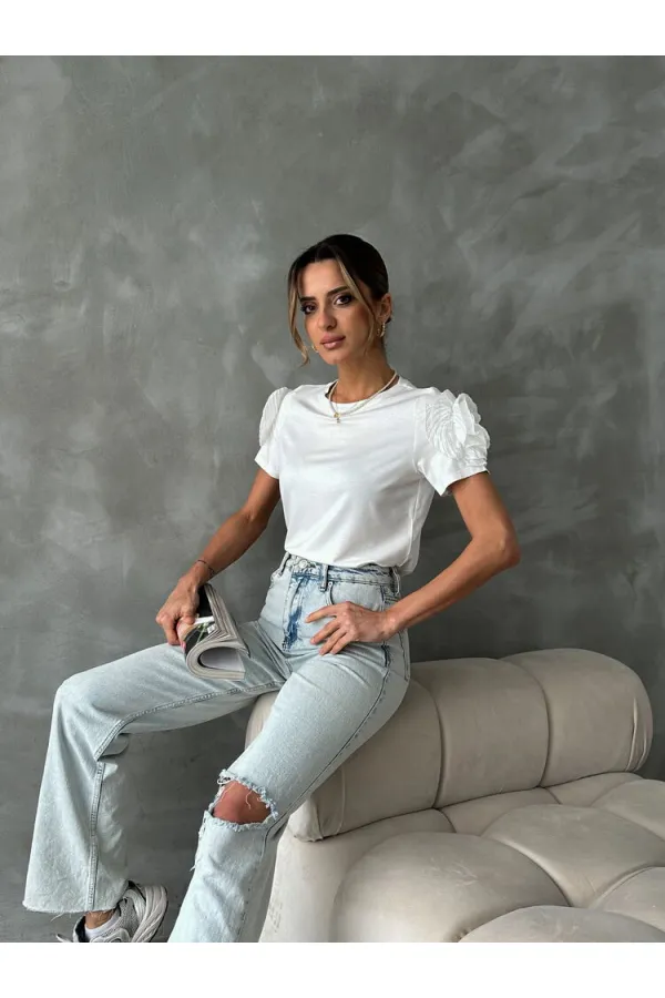 T-shirt Topshow White Shoulder Rose en gros