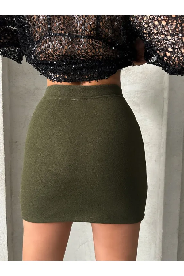 Diz Üstü Toptan Etek - Haki | TOPSHOW | F1283