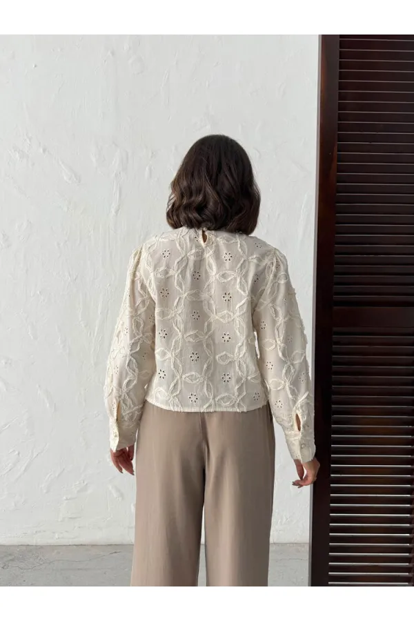 Topshow - Chemisier brodé à manches longues pour femme (vente en gros) - Élégant et moderne - Pierre