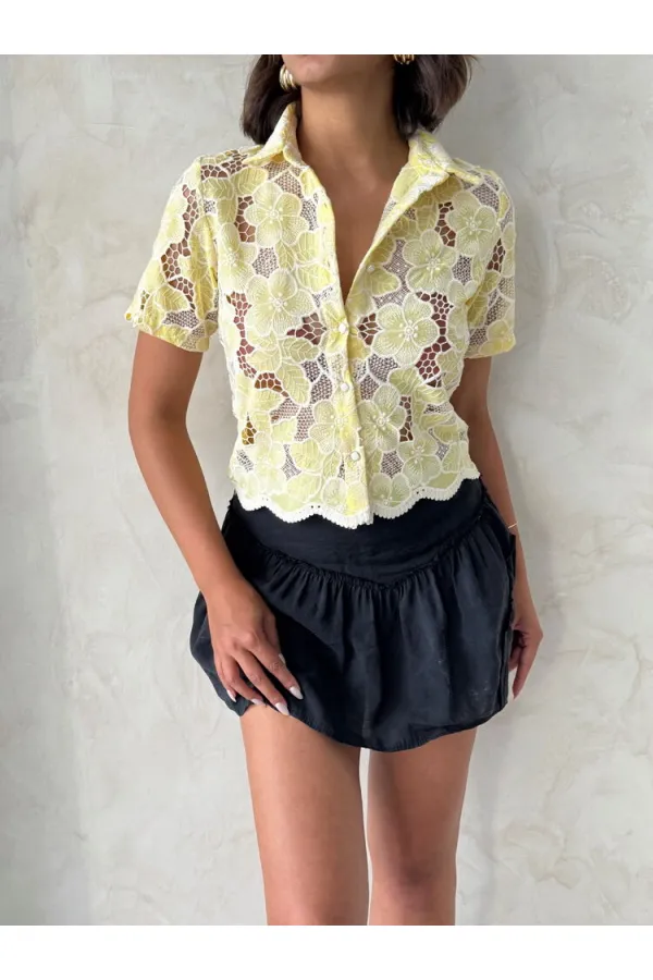 Dantel Gömlek - Sarı | Topshow