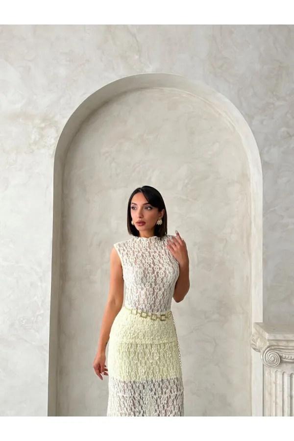 Blouse en dentelle à manches zéro - Jaune (vente en gros) | Topshow