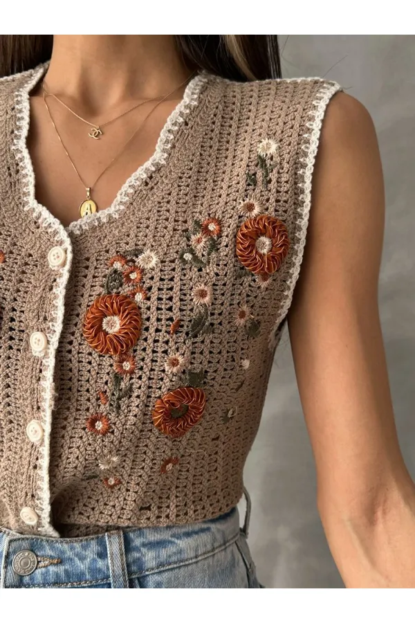 Gilet brodé en vison Topshow en gros