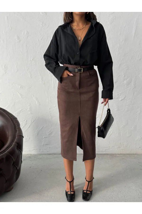 Topshow Kahve  Süet Toptan Etek