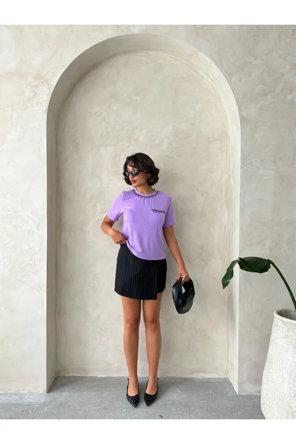 T-shirt Topshow Lilac Stone Detail Wholesale