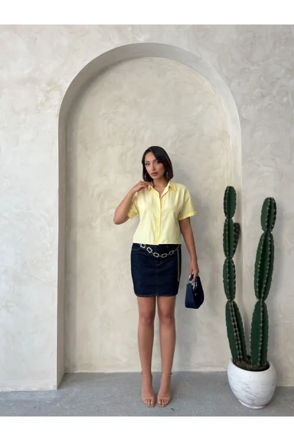 Kelebek Detaylı Toptan Gömlek   Sarı | Topshow