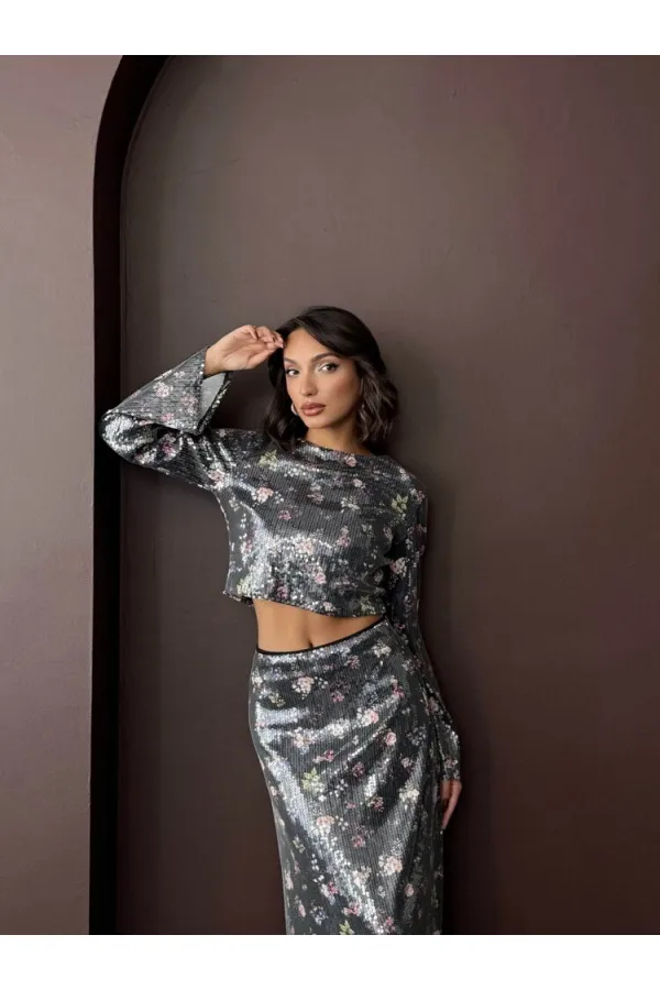 Topshow - Toptan Çiçek Baskılı Pullu Bluz - Çiçek Dsn Pullu