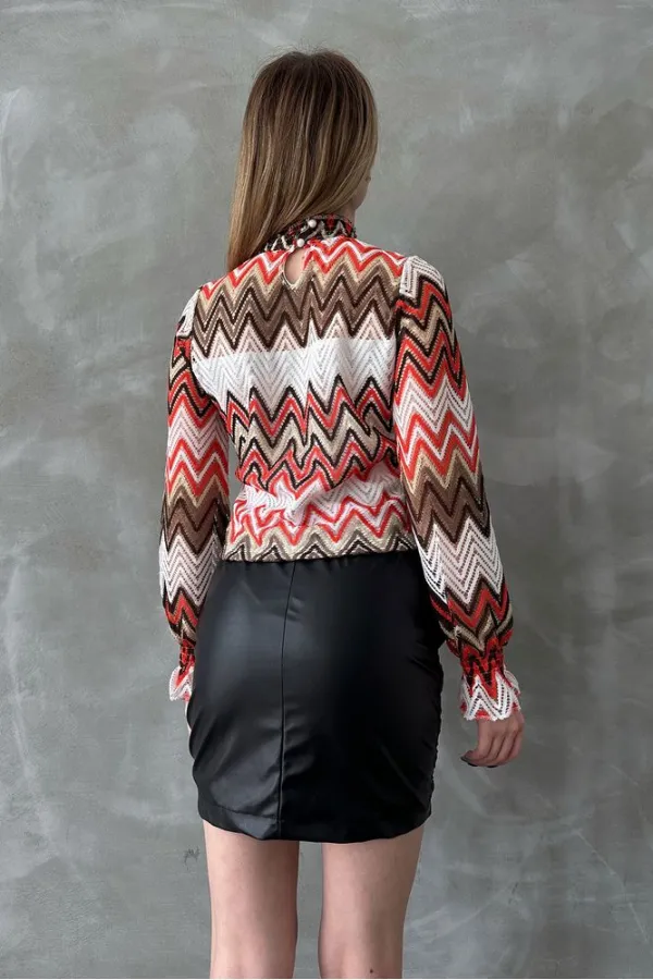 Blouse à motif zigzag en gros - Orange | TOPSHOW | F1558