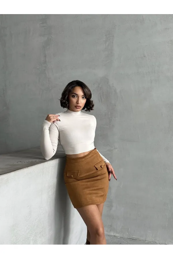 Wholesale Skirt with Pockets - Tan | TOPSHOW | F1572