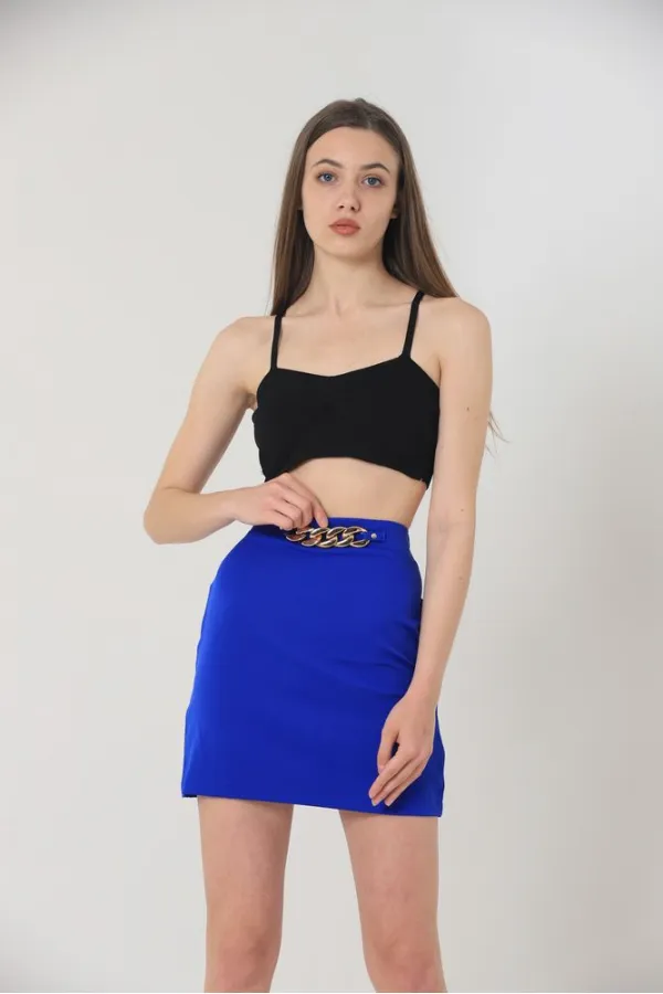 Jupe au-dessus du genou avec chaînette de taille en gros - Saks | TOPSHOW