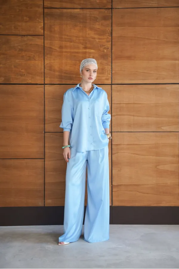 Saten Pantolon - Mavi | F2052 - Topshow