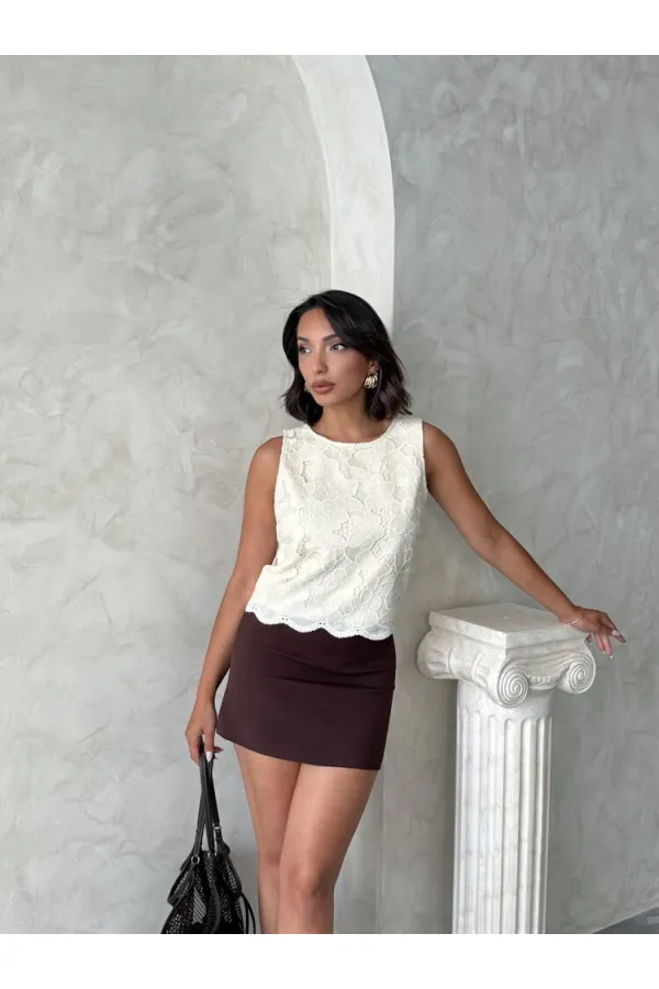 Lace Sleeveless Blouse - Light Stone | Topshow