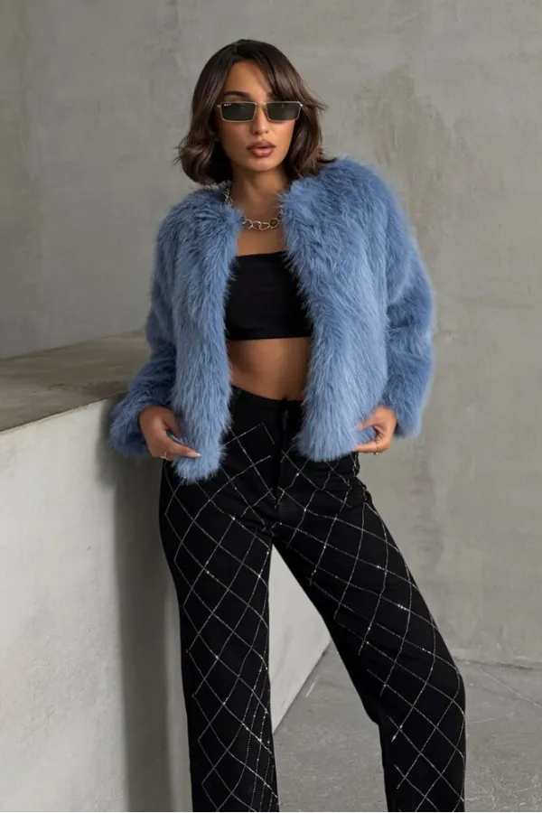 F Tüylü Toptan Yelek - Mavi | TOPSHOW | F1615